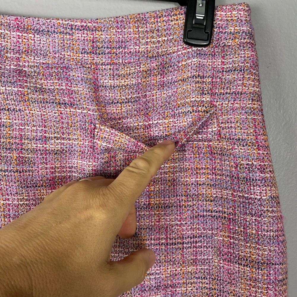 LOFT Petites Pink Multi Color Tweed Mini Skirt Size 12P Side Zip A-Line